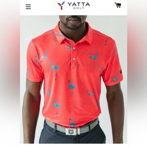 Yatta Just Beachy Golf Red and Blue Flamingo Polo Shirt